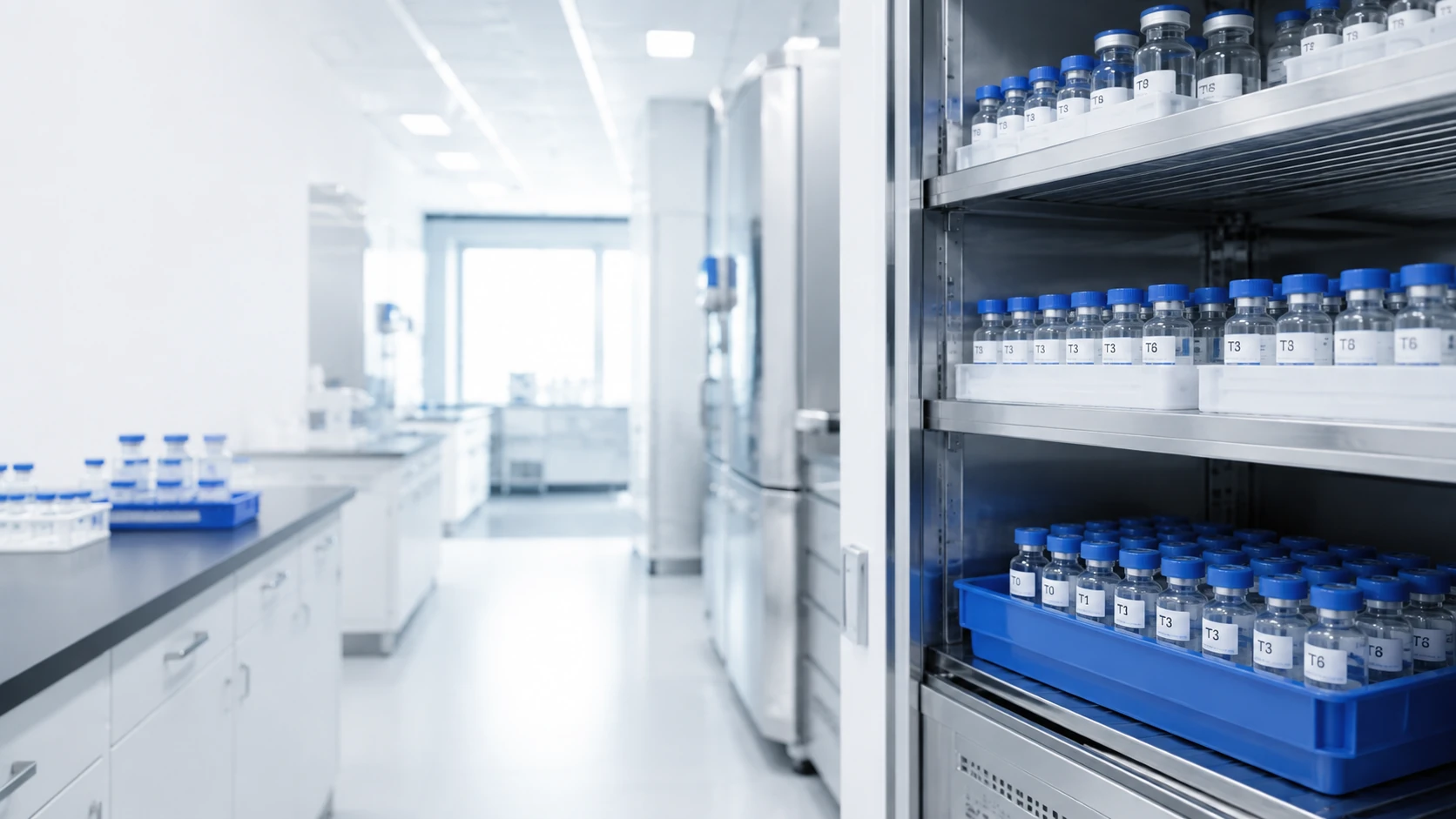 Illustrative stability storage chamber with labeled timepoint vials